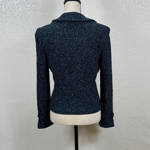 St. John Collection by Marie Gray Knit Blazer Black Blue Metallic Tweed Size 4 - Picture 3 of 13